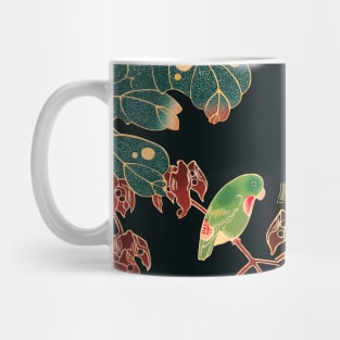 PARROTS ON A BRANCH OF A FLOWERING ROSE BUSH Antique Japanese Floral Mug